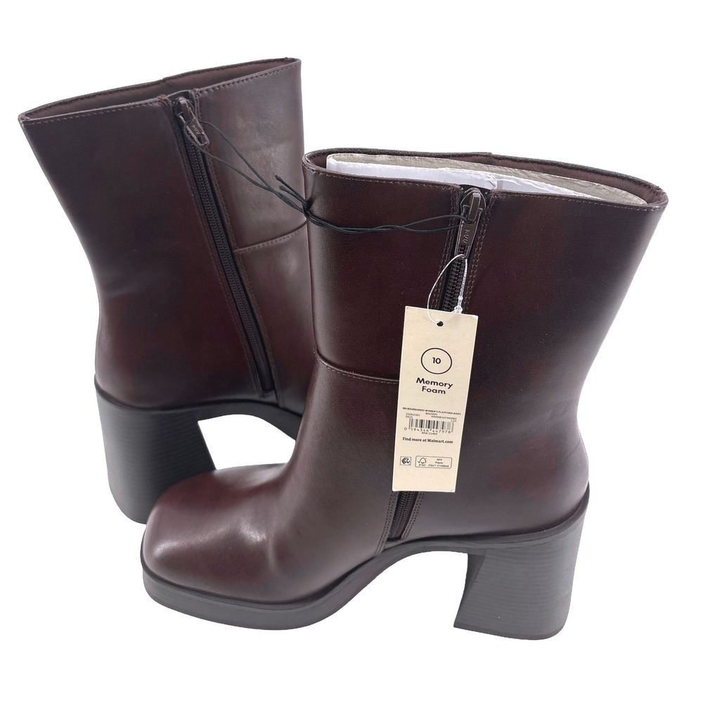No Boundaries Womens Platform Boot Brown Square Toe Block Heel Memory Foam Sz 10